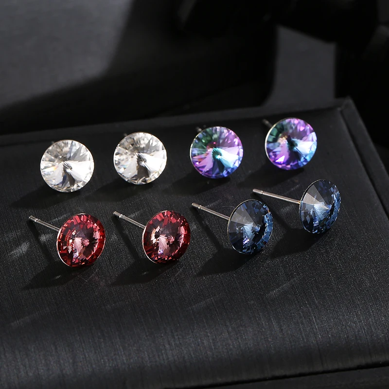 Pendientes clásicos redondos de Color plateado y2k cristales originales de Austria Piercing para mujeres niñas joyería de diamantes de imitación de