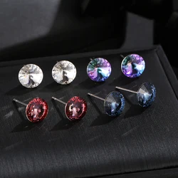 Pendientes clásicos redondos de Color plateado y2k cristales originales de Austria Piercing para mujeres niñas joyería de diamantes de imitación de cumpleaños