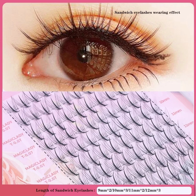 Sandwich Eyelashes Professional Makeup Personal Eyelashes Clustered Natural Fluffy Eyelashes 10D Mink False Eyelashes Extension