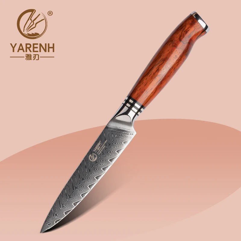 YARENH 5 Inch Utility Knife Ultra Sharp 73 Layers Damascus Stainless Steel Kitchen Universal Knives with Dalbergia Wood Handle