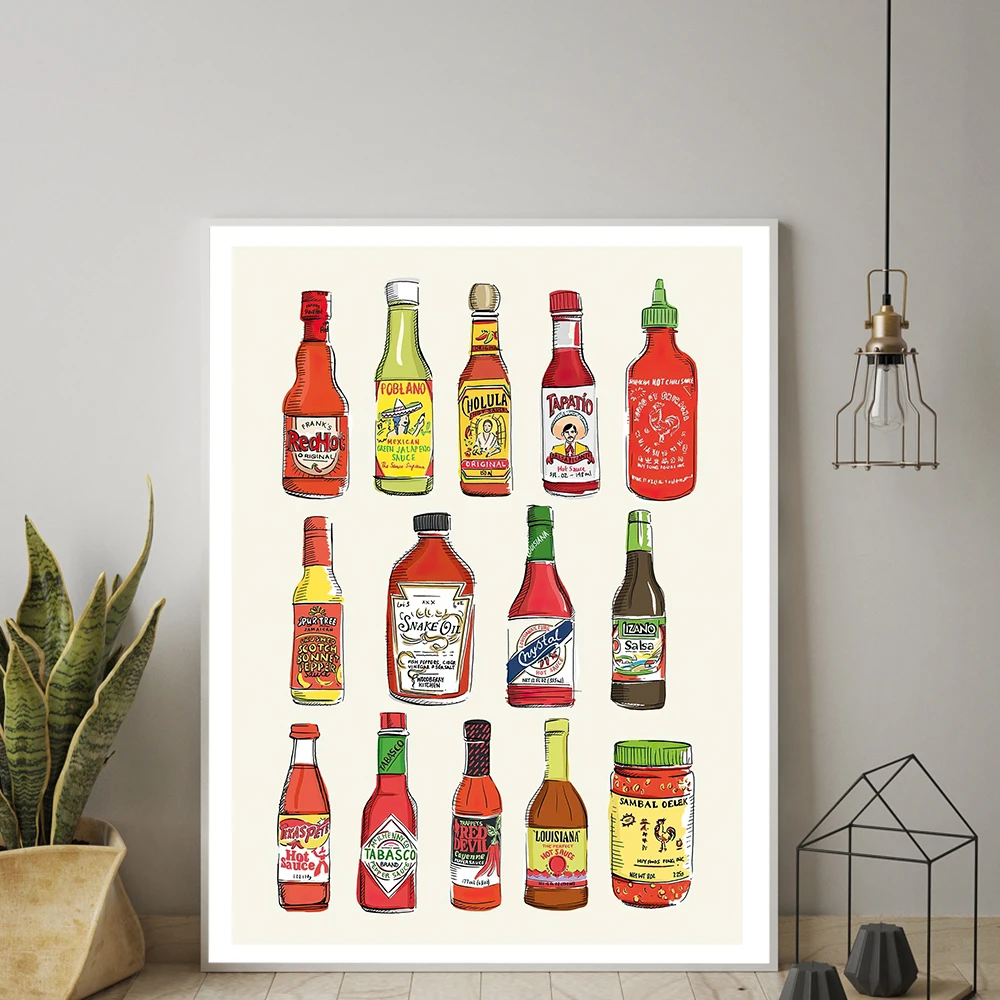 

Hot Sauce Poster Kitchen Food Canvas Painting Color Wall Art Prints Minimalism Pictures For Living Room On The Wall Home Decor