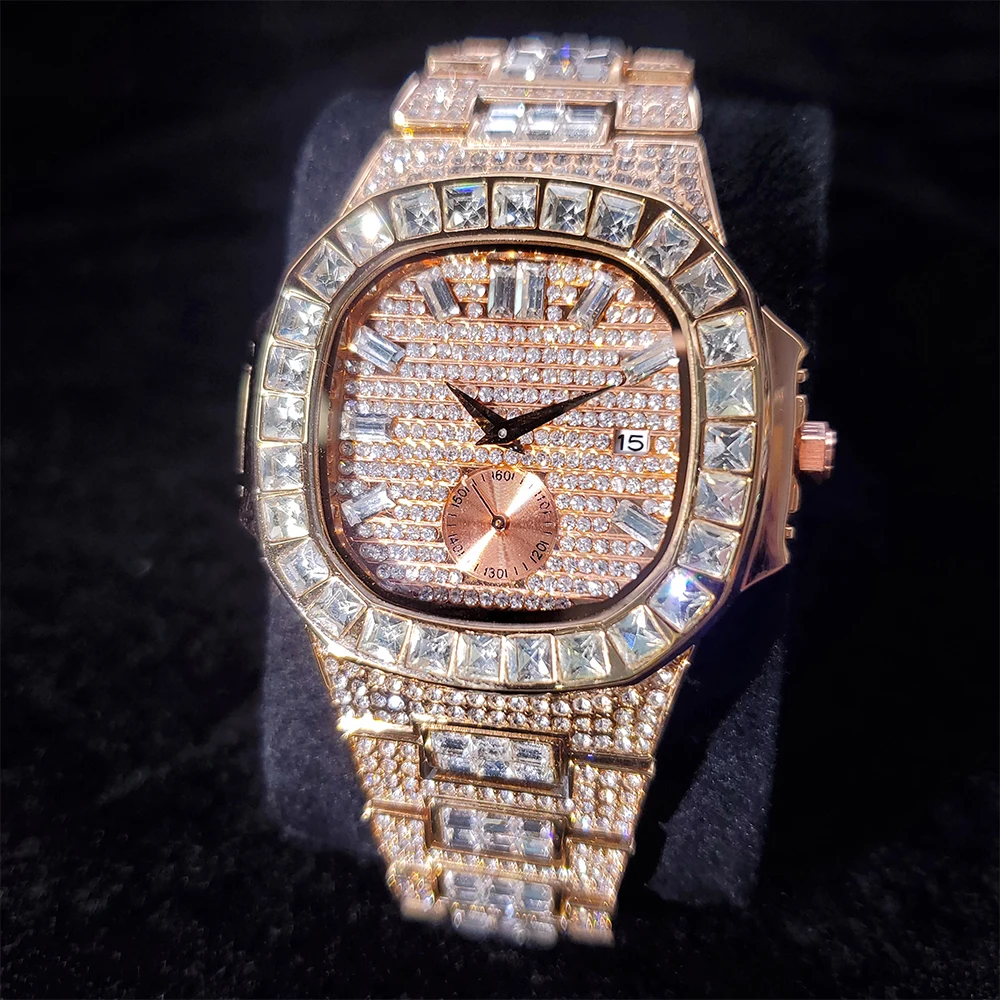 Nautilus Iced Out Watch Men Luxury Brand Full Diamond Mens Watches Quartz Watch Bracelet Waterproof Hip Hop Clock Gift For Men