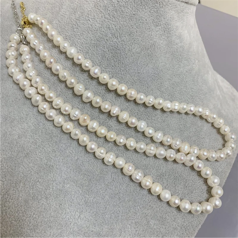 Wholesale18K Gold Pearl Chokers Necklaces 6-7mm Natural Freshwater Pearl Jewelry For Women 2021 Fashion Pretty Wedding Gift\'