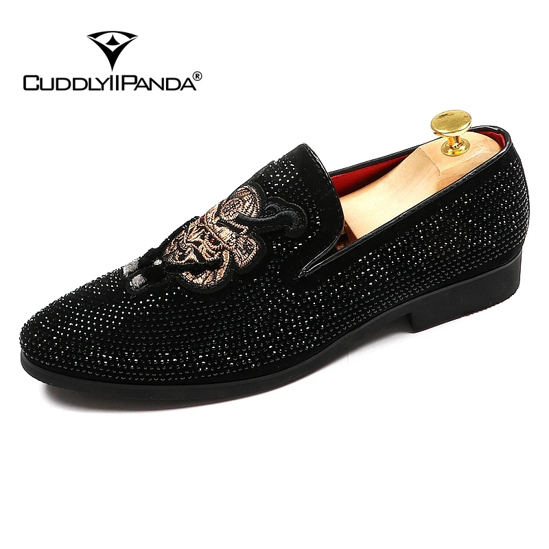 CuddlyIIPanda Men Fashion Casual Loafers Spring Summer Autumn Men Velvet Male Embroidery Note Party Dress Stage Shoes