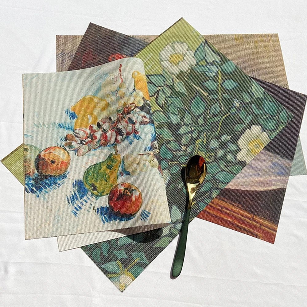 PVC Mat Placemats for Table Waterproof Dining Tableware Pad Monet Van Gogh Cup Bowl Costers Non-Slip Insulation Place Mats Set