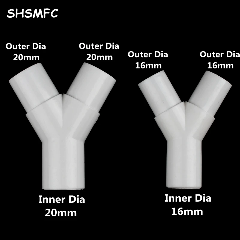 1-5Pcs /lot 16mm / 20mm PVC plastic Y type tee Y tee fork water pipe tee drip box tee joint