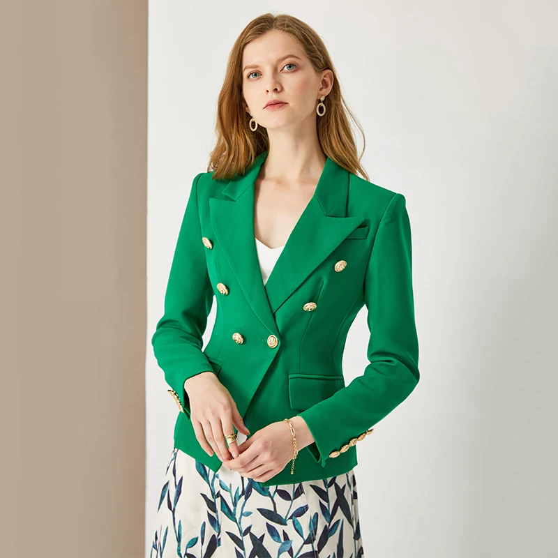 Harleyfashion design clássico mulheres estilo elegante casual blazers cor sólida fino outono verde blazer de alta qualidade