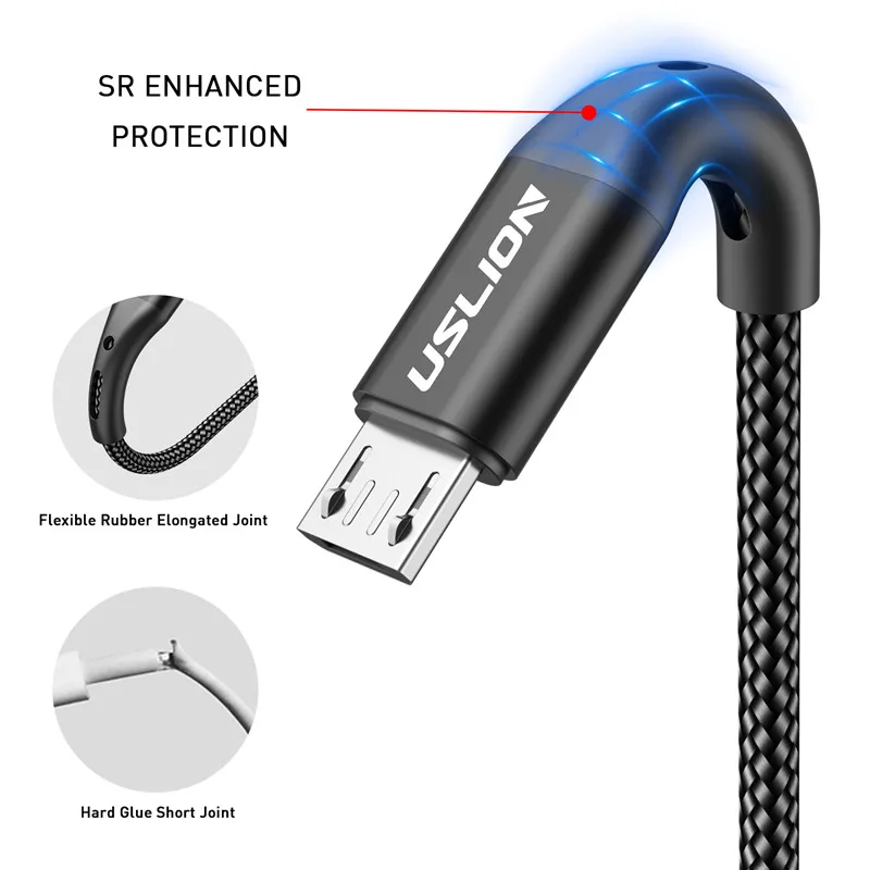 USLION 2m mikro USB kablosu 3A hızlı şarj veri kablosu Xiaomi Redmi için 4X Samsung J7 Android cep telefonu microusb şarj cihazı