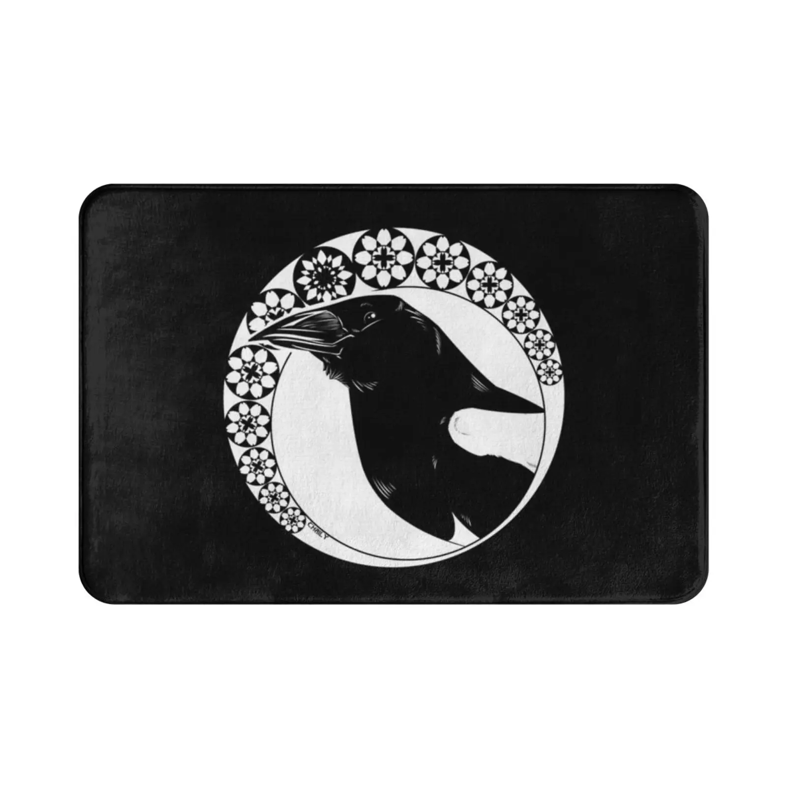 Alfombra de tótem de Urraca, cojín suave antideslizante, tótem de Urraca, tótem de Pica monocromático en blanco y negro