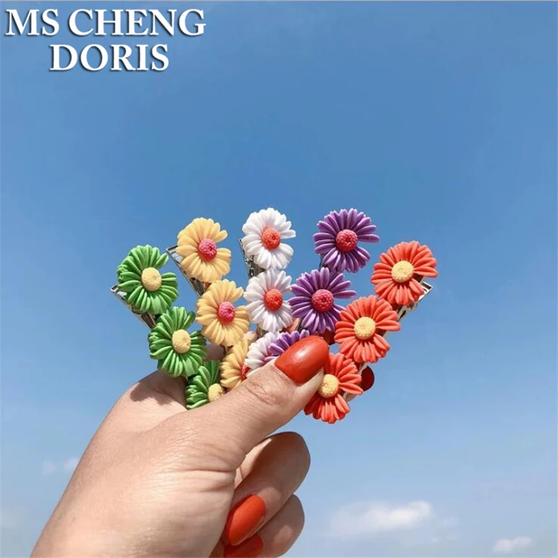 Resin Daisy Flower Hairpins Colorful Flower Headdress Kids Hair Side Bangs Pins Women Hair Clips Hair Accessories