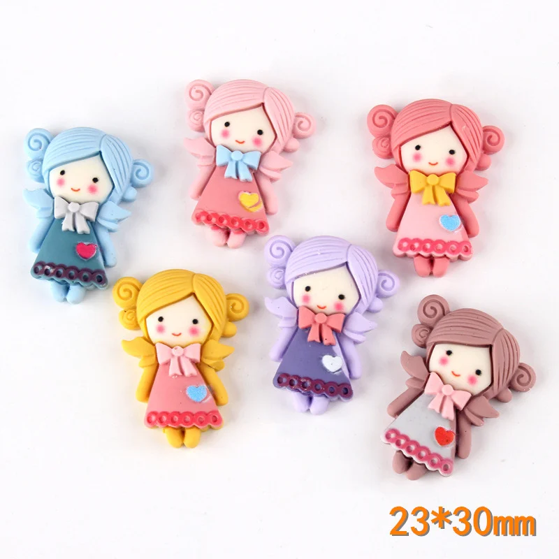 6Pcs Cartoon Resins Characters Flatback Resin Cabochon Kawaii Girl DIY Scrapbook Hair Bows Center