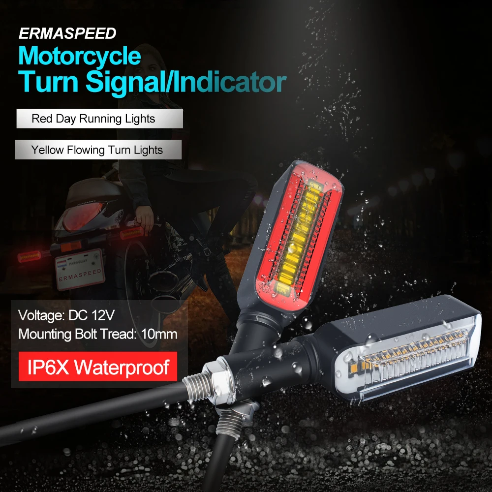 

Universal LED Motorcycle Flasher 12V IP68 Waterproof Flowing Water DRL Stop Tail Lamp Indicator Turn Signals Lights Accessories