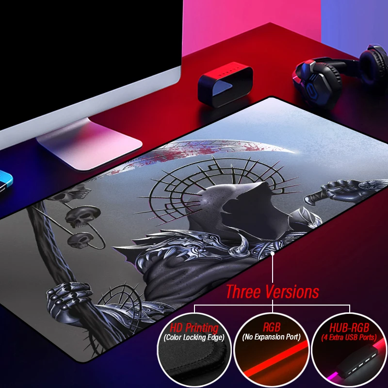 Pink Black Sickle Hi-Speed HUB Mouse Pad HD Grim Reaper DIY Custom RGB Gaming Mousepad With 4 Port USB LED Backlit Desk Mat