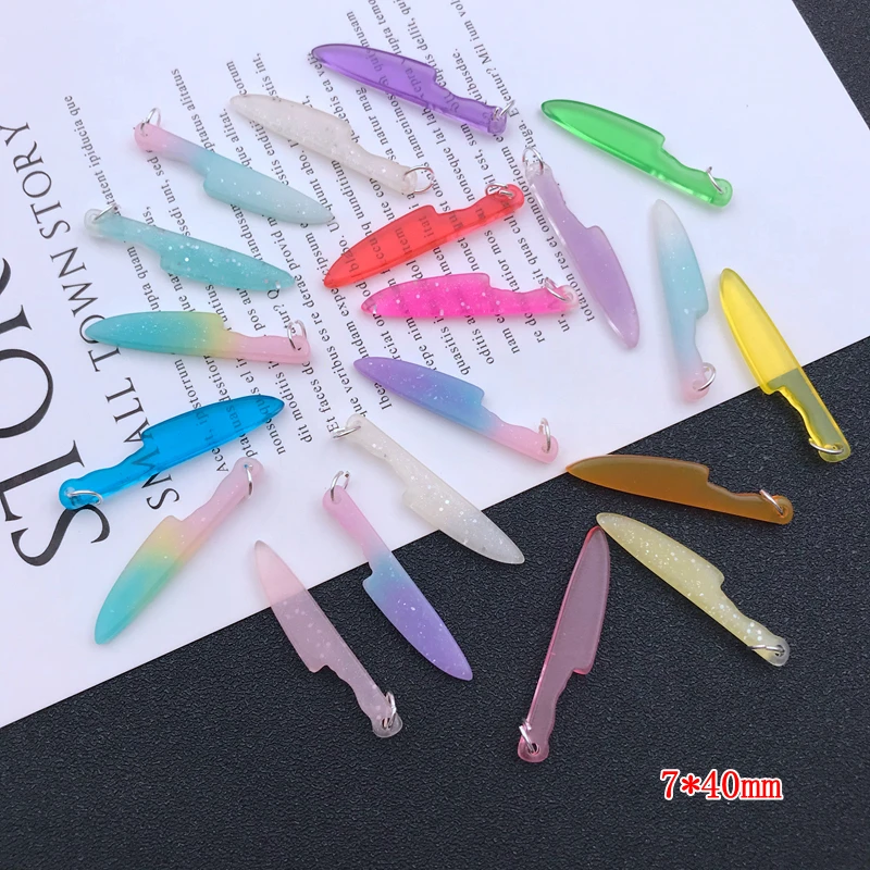 10pcs Hot Glitter Miniature Resin Kawaii Knife Charm Cute Pendant for Earring Keychain Scrapbooking, DIY Making, Necklace