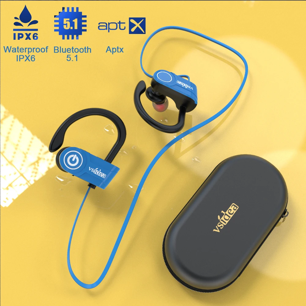 Vsidea U88 Blutooth Wireless In-Ear Extra Bass Headset V5.0 IPX7 Waterproof Earphones with Noise Cancelling Mic Stereo Sound