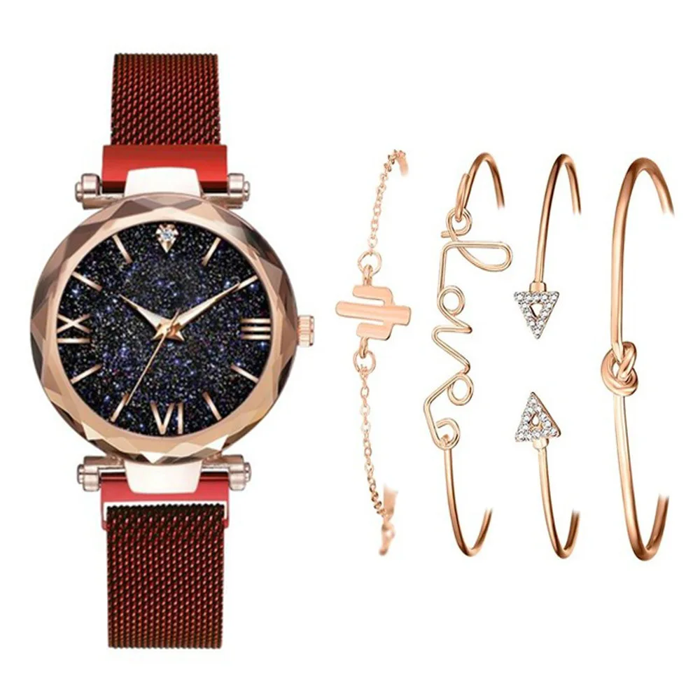 Hot Sale Women Watches and Bracelets 2 PCS Set Dress Decoration Gifts For Women Girls Quartz Stainless Magnetite Wrist Watches