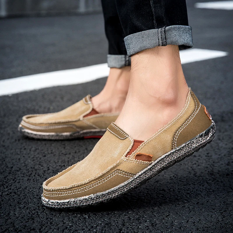 2020 New Men Shoes Canvas Shoes Loafers Vintage Male Casual Shoes Flats Comfortable Fashion Breathable Washed Denim Lazy Loafers