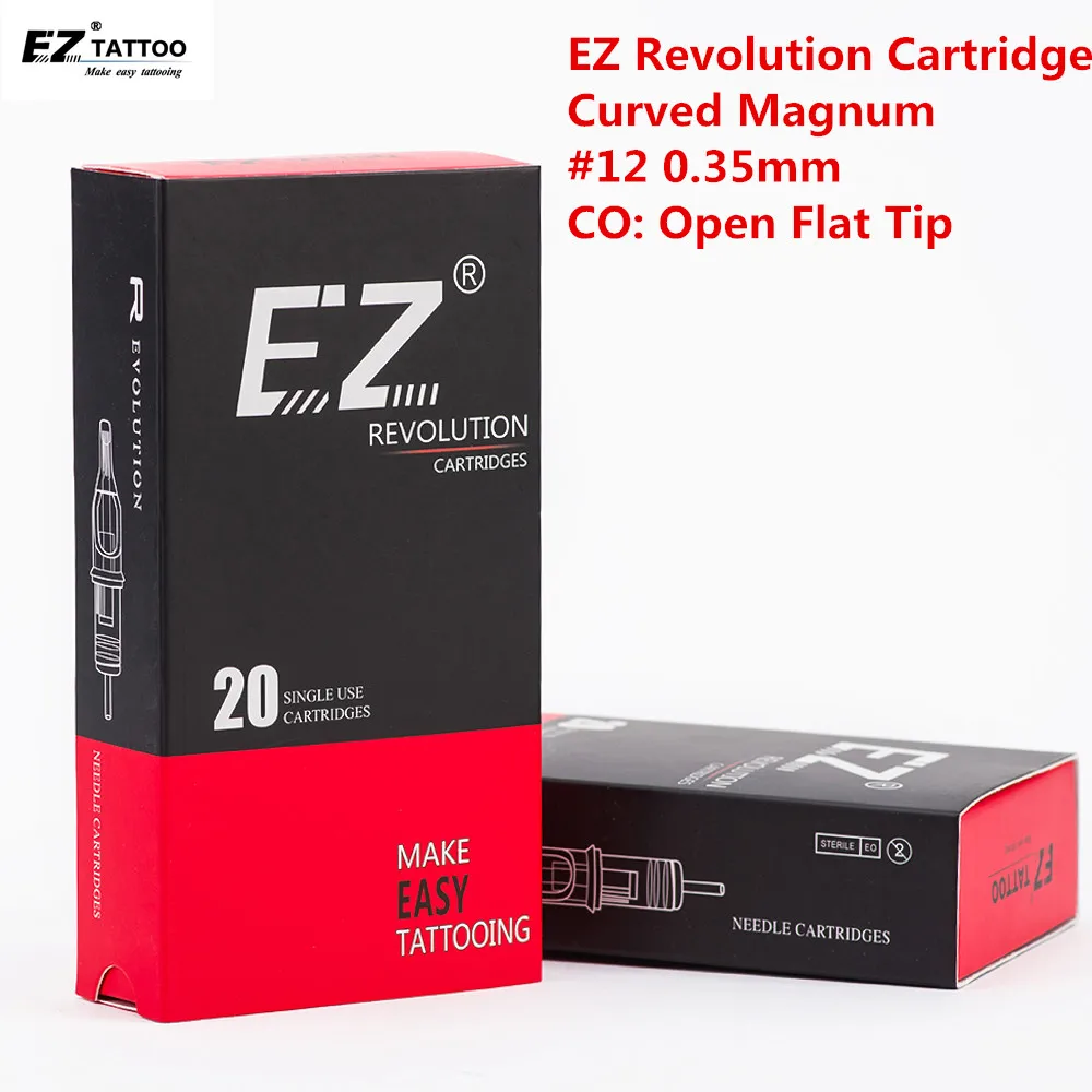 Original EZ Revolution Tattoo Needles Cartridge Curved Magnum Open Flat Tips  #12 0.35mm for Cartridge Machine Grips 20pcs/lot