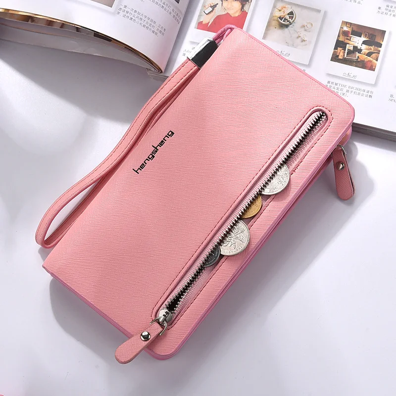 Large Capacity Long Purse Women Leather Wallet With Zipper Coin Pocket Ladies Credit Card Holder Phone Organizer Clutch Bag