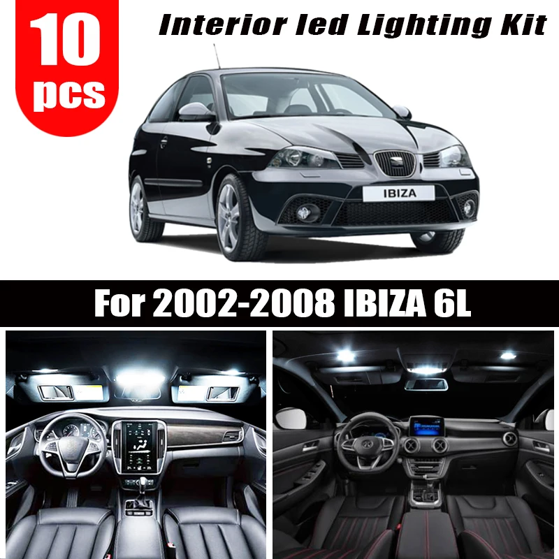 10pcs LED License plate lamp + Interior dome Lights kit for 2002-2008 Seat Accessories for IBIZA MK4 Mk IV 6L