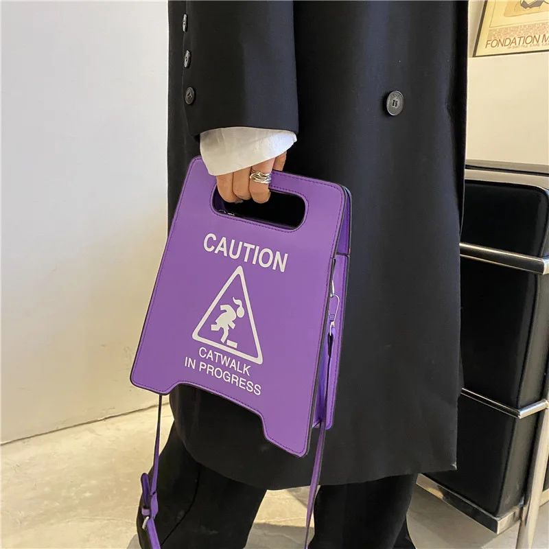 Novelty Shoulder Bag Fashion Caution Tote Handbags Novelty Stop Sign Purse Caution Shoulder Bag for Women Girls