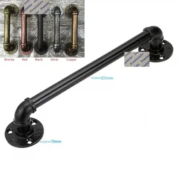 1Pc Rustic Iron Pipe Barn Door Bar Pull Grab Towel Bar Handle Antique Red Bronze Silver Copper Black