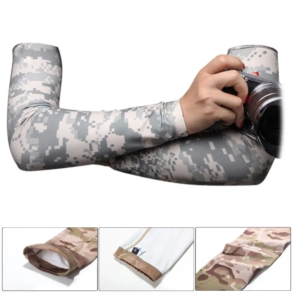 NEW Fashion 1 Pair Outdoor Sports Camouflage Anti-UV Elastic Cooling Compression Lycra Arm Sleeves For Man Woman Arm Protector