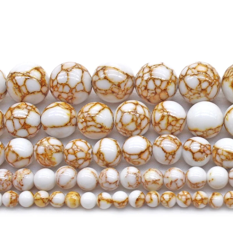 White Howlite Spun Gold Loose Stone Round Spacer Beads for Jewelry Making DIY Bracelet Necklace 15'' strand 4/6/8/10/12mm image 2