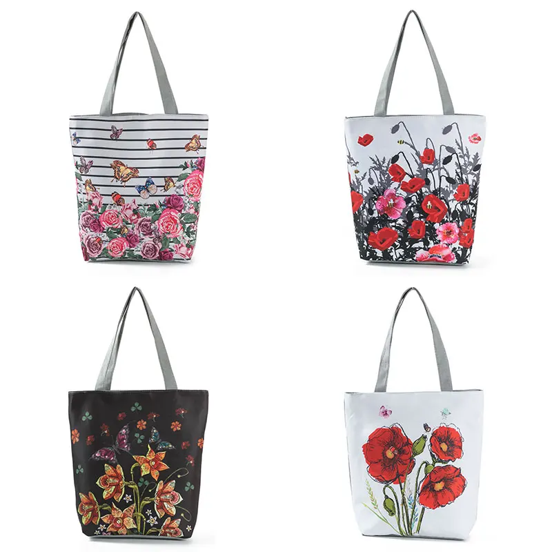 Miyahouse Floral Printed Handbag Women Shoulder Bag Canvas Summer Beach Bag Daily Use Female Shopping Bag Lady