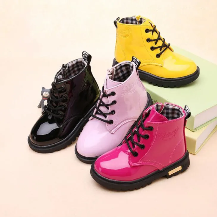 New Winter Children Shoes PU Leather Waterproof Boots Kids Snow Boots Girls Boys Rubber Boots Fashion Sneakers