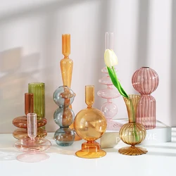 Nordic Glass candle holders, romantic Dinner home decoration, candlestick for birthday wedding, candle holder portavelas decor