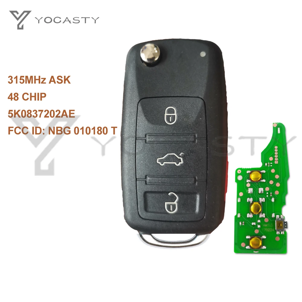 

YOCASTY Remote Car Key 315Mhz 5K0837202ae For VW Jetta Passat Beetle Tiguan EOS Golf 2011-2017 48 CHIP NBG 010180 T