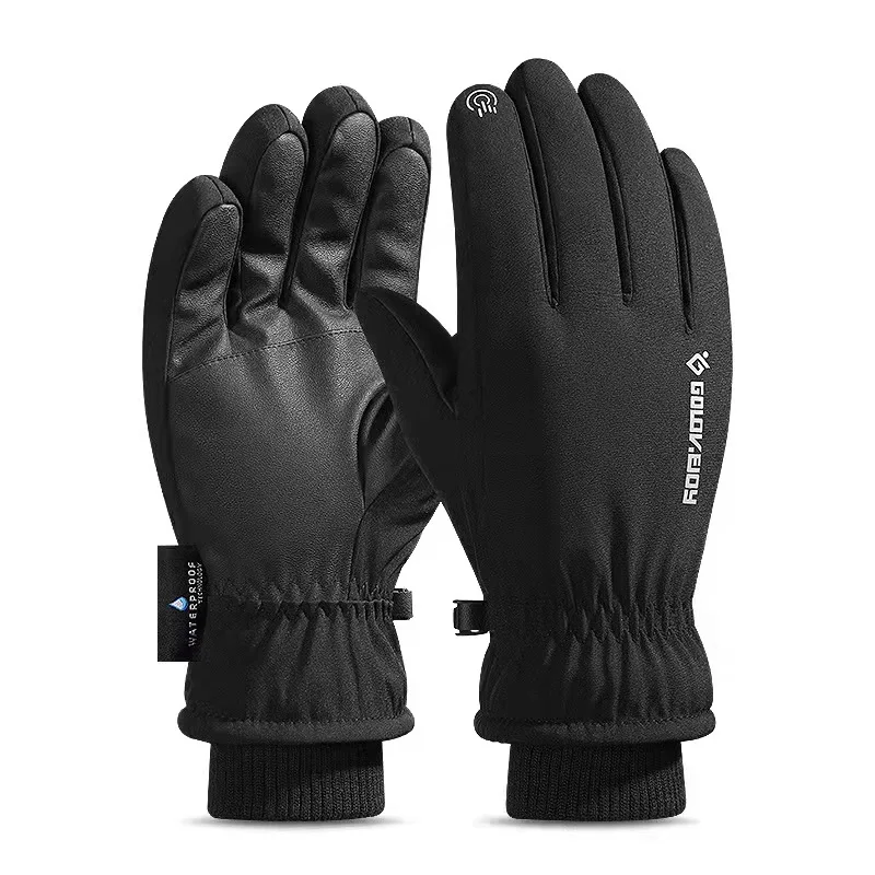 1Pcs Winter Velvet Thick Warm Gloves Outdoor Skiing Windproof Waterproof Wear-resistant Leather Full Fingers Touch Screen Gloves