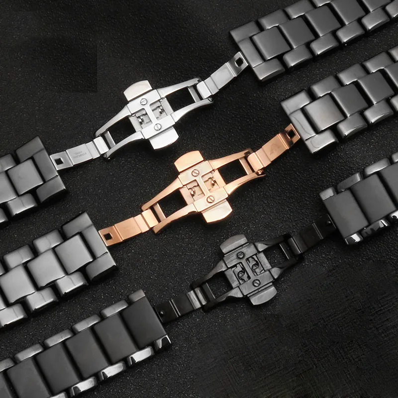Hhigh quality for AR1451 AR1452 AR1400 AR1410 watchband with stainless steel butterfly clasp 22mm 24mm ceramics watch straps