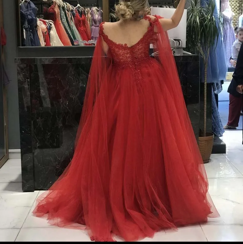 Vestidos de baile 2022, sensuais, pescoço em v, aplique com manga comprida, uma linha, vermelho