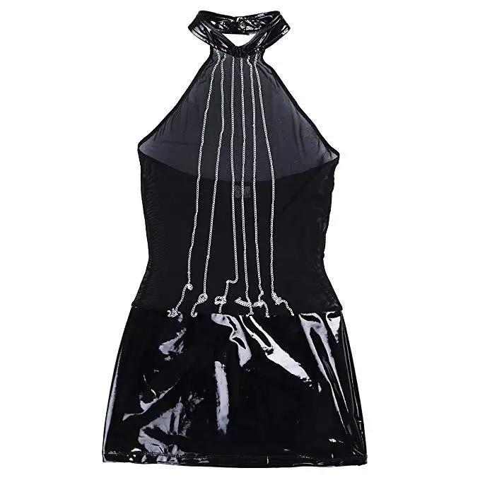 Transparent Latex Catsuit Sex Leotard Sexy Lingerie Leather Sexi Women Bodycon Dress Erotic Underwear Ladies Bodysuit Chain Belt