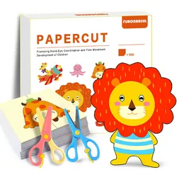 100 pçs/set dos desenhos animados de papel colorido dobrável e corte brinquedos crianças animal livro arte artesanato artesanal diy educação crianças brinquedo presente