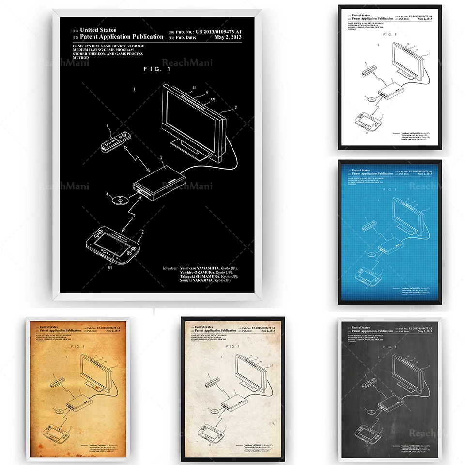 Wii U Console 2013 patent printing, patent wall art blueprint poster gift