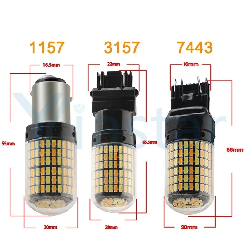 2-Pcs DC Dual Color p21/5w 1157 BAY15D 3014 168 SMD 3157 7443 W21W Switchback Led Bulbs DayLight Turn Signal Light White Amber