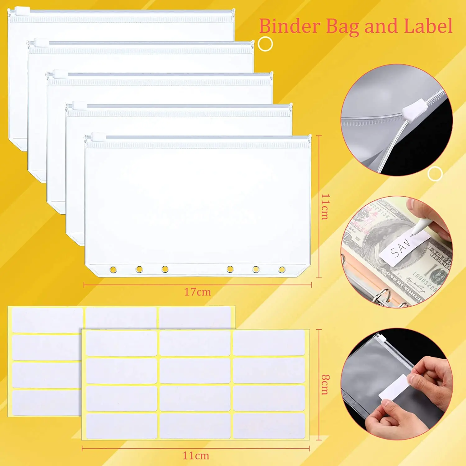 27 Pieces A6 Binder PVC Notebook Cover Budget Envelopes System  Planner with 12 Clear Zipper Pockets, Budget Sheets and Labels