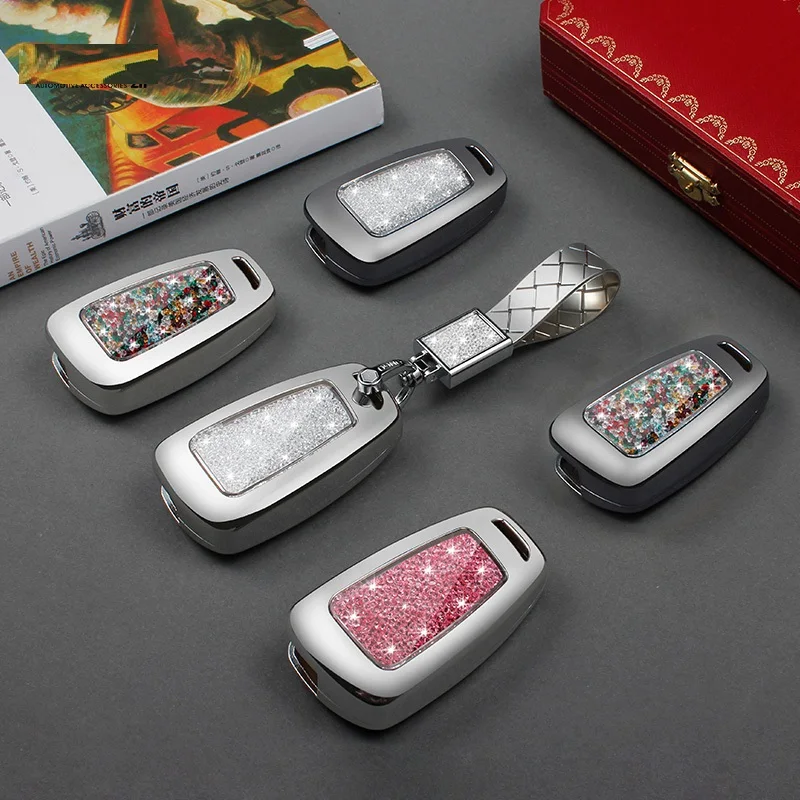 Car key Case diamond shell For Audi A1 A3 A4 B9 Q3 Q5 Q7 TT TTS 8S S1 S3 2005 2016 2017 A4L A6L 3 Button Key cover with keychain