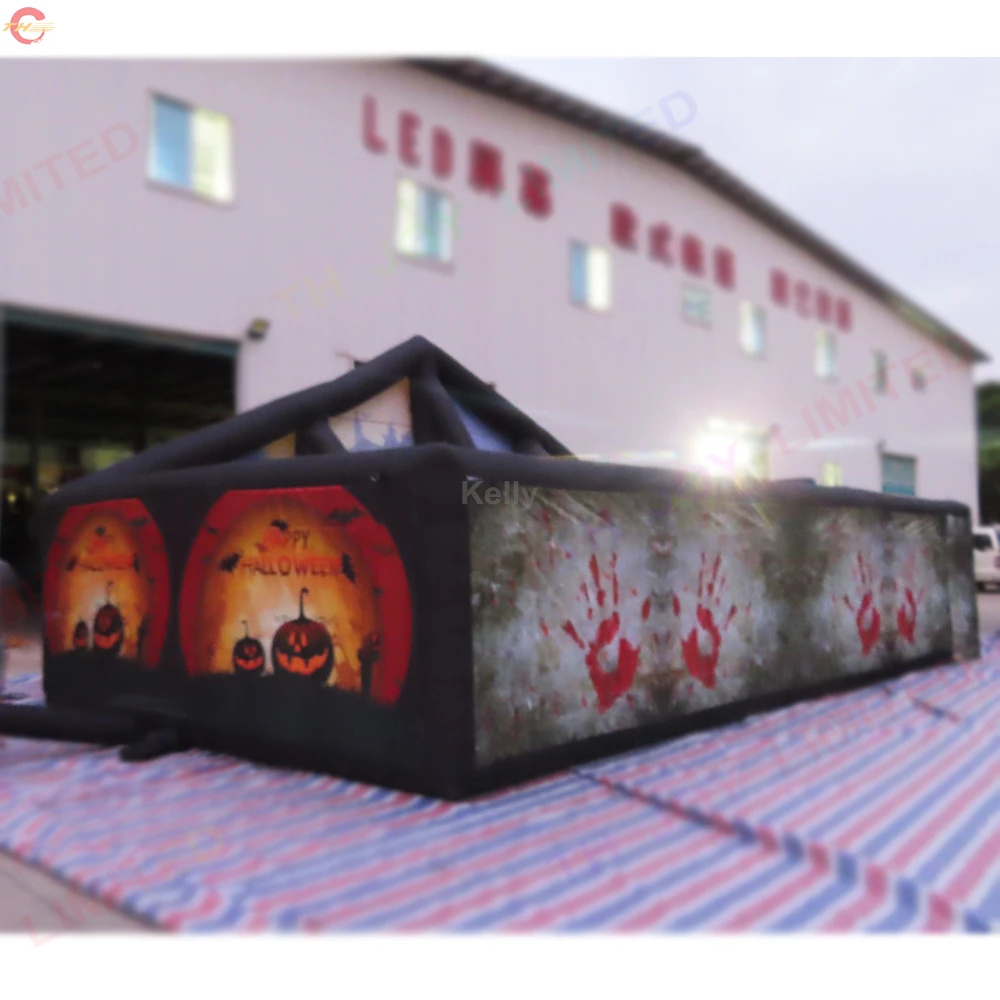 Casa Encantada inflable con impresión completa, laberinto inflable, etiqueta, fiesta, evento, juego, juguetes para Halloween, envío rápido, 10x5m