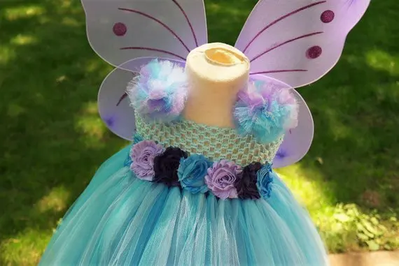 Lovely Baby Girls Butterfly Fairy Flower Tutu Dress Kids Crochet Dress with Wing Set Children Christmas Party Costume Dresses