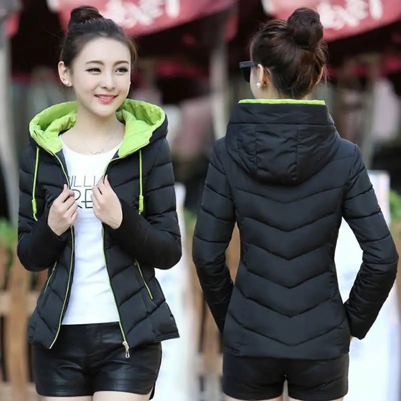 2019 women Winter Jacket Plus Size Ladies Parkas Thicken Outerwear solid hooded Coats Short Female Slim Cotton padded basic tops