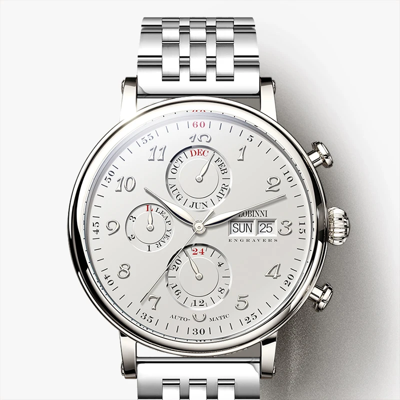 LOBINNI Top Brand Mens Dress Mechanical Watch 316L Stainless Steel Automatic Watches Sapphire Glass Multifunctinction Wristwatch