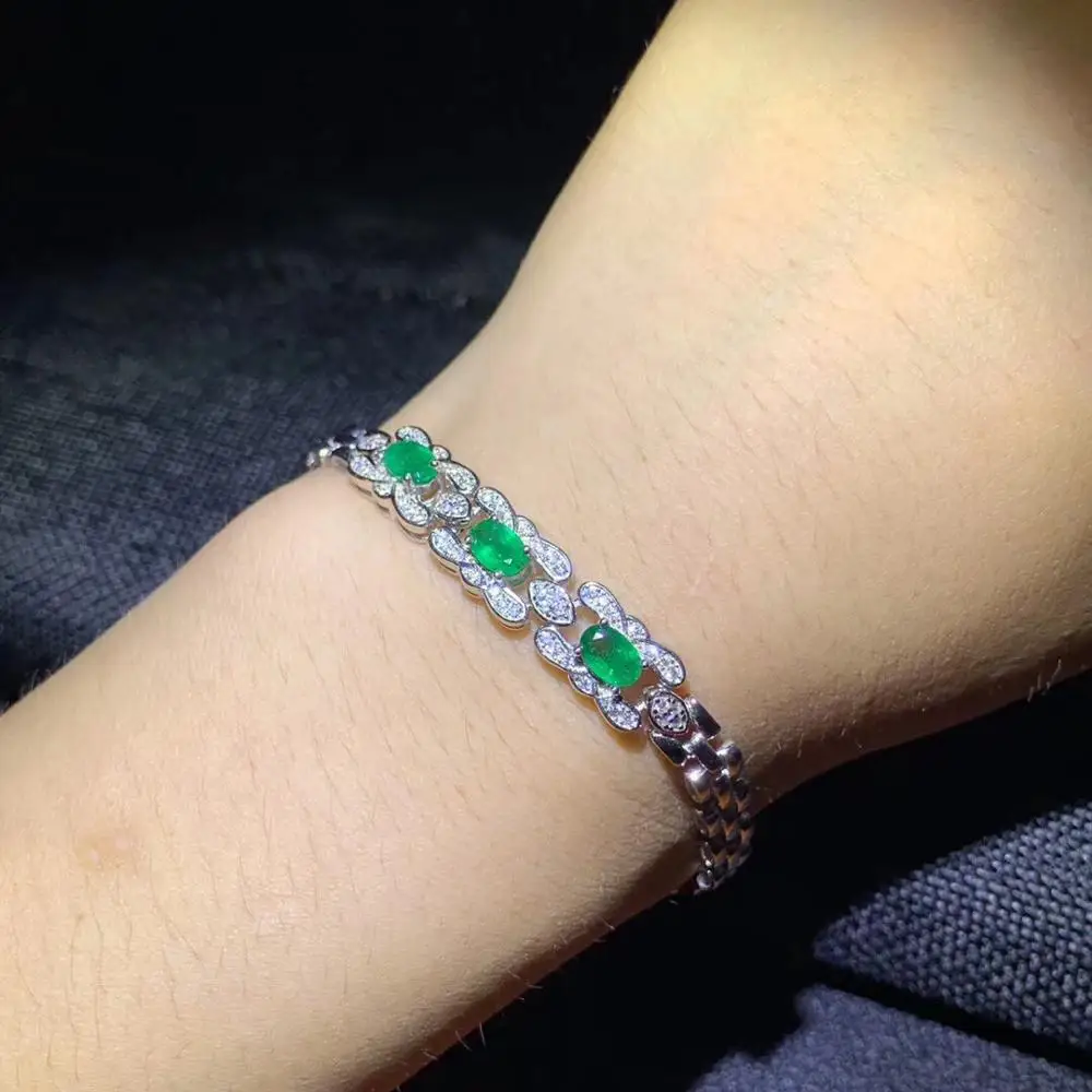 

Queen's new design natural emerald bracelet gemstone quality fine workmanship 925 sterling silver adjustable length