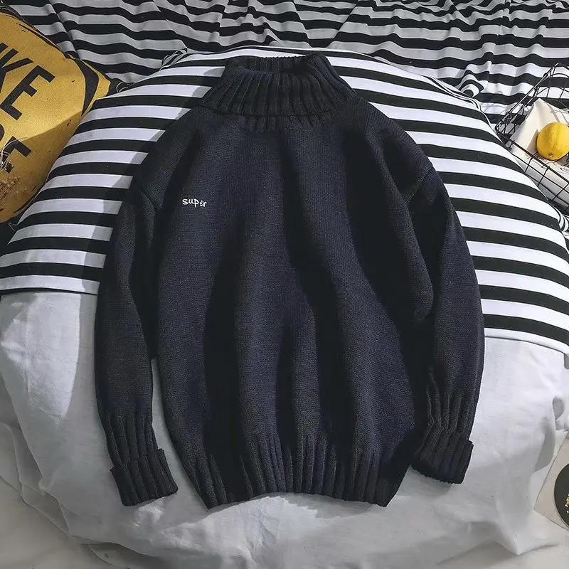 Turtleneck Sweater Men Winter Letter Casual Long Sleeve Top Mens Sweaters High Quality Pullover All Match Males Korean Clothes