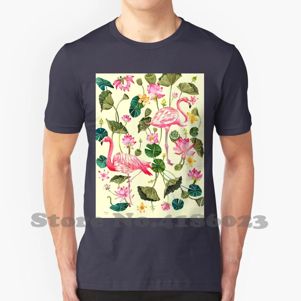 Floral Flamingo Pattern 100% Cotton T-Shirt Flamengo Flowers Flores Aesthetic Cute Flaminco Spanish Flamengo Animal Pattern