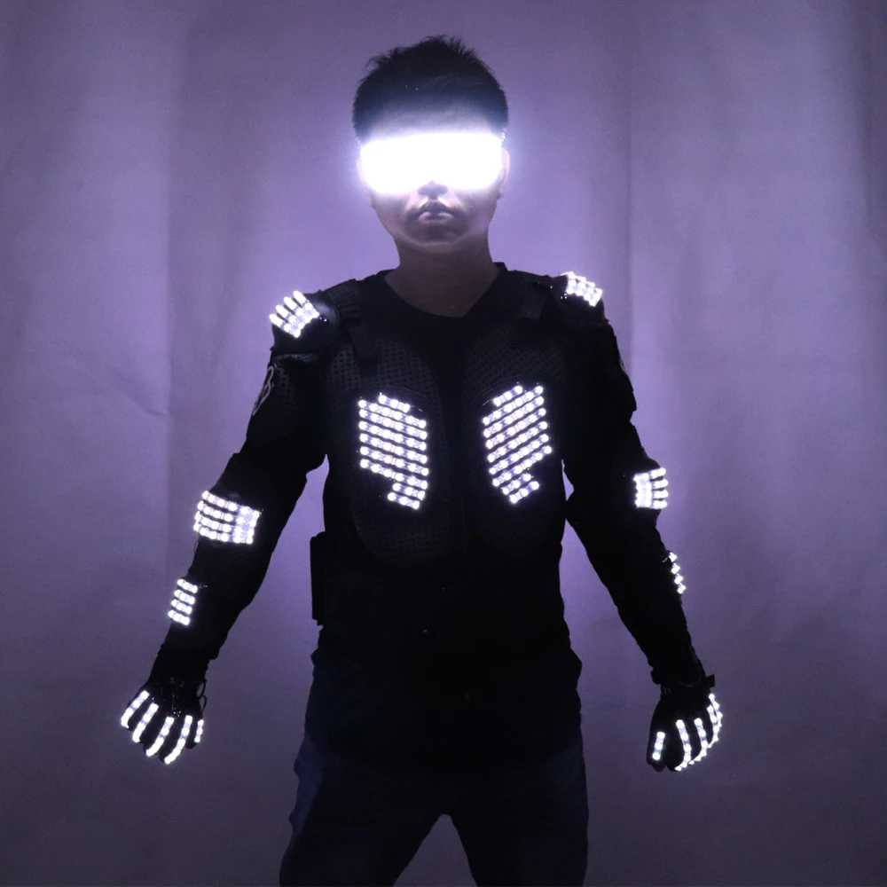 Fashion LED Armor Light Up Jackets Costume Glove Glasses Led Outfit Clothes Led Suit For LED Robot suits