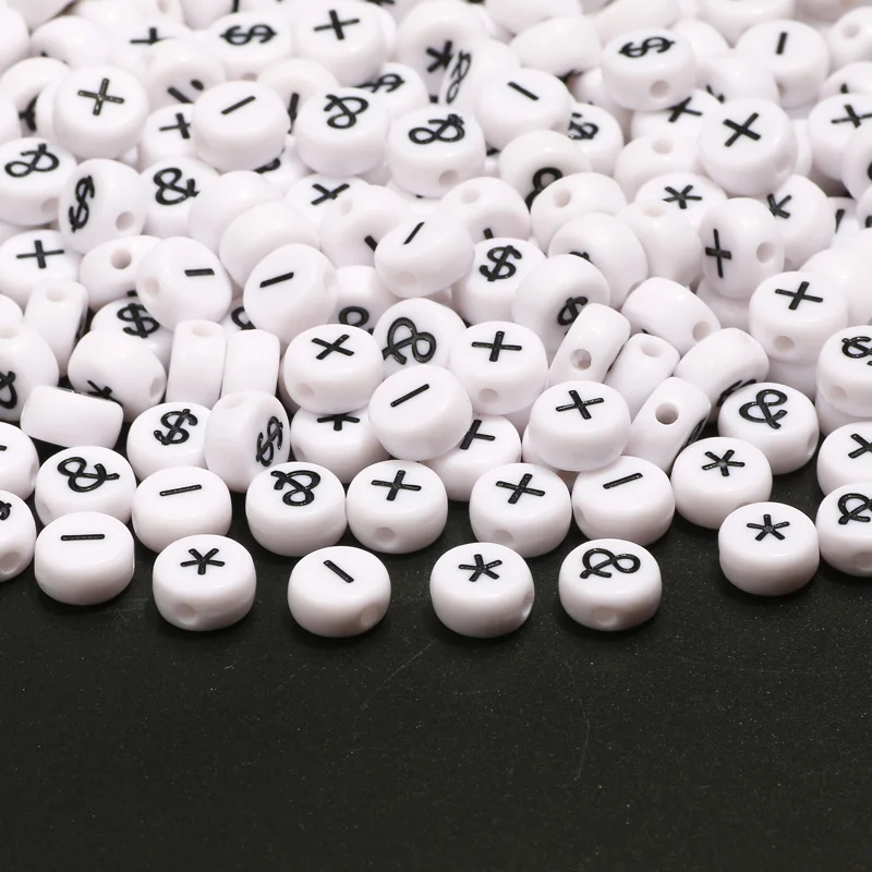 White Mixed sign Letter Acrylic Beads Round Flat Symbol Loose Spacer Beads For Jewelry Making Handmade Diy Bracelet Necklace